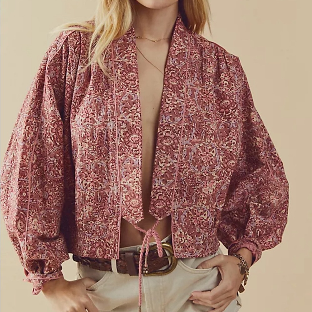 Free People Pink Patterned Bomber Jacket